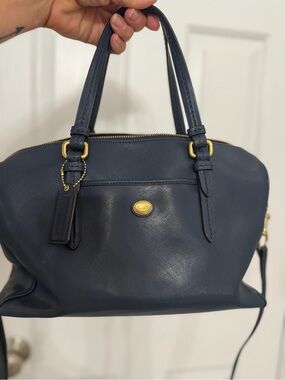 Coach Peyton Leather Nancy Satchel F31403 Navy